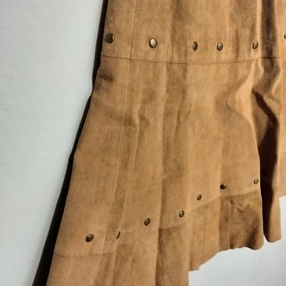 Chico's Studded lined Cognac Genuine Suede Skirt, women's size 1. - Picture 3 of 5